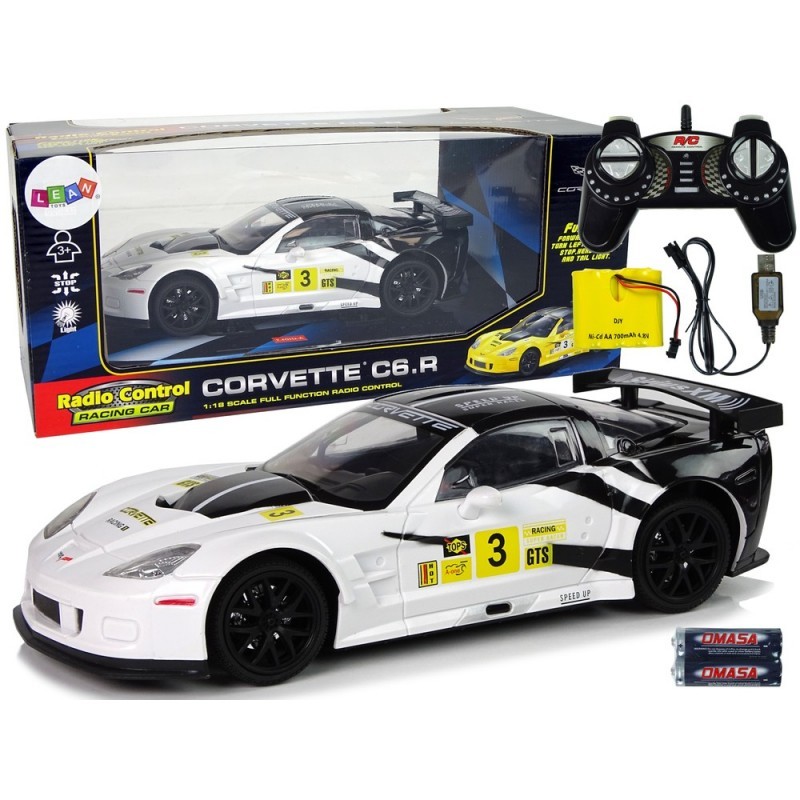 Võidusõidusportauto R/C 1:18 Corvette C6.R valged 2,4 G tuled