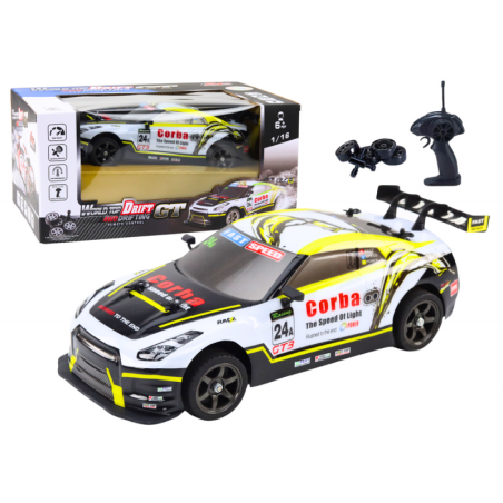 RC puldiga sportauto 1:16 Drift vahetatavad rattad valged ja kollased