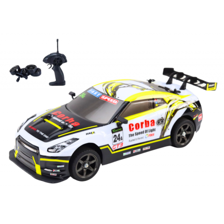 RC puldiga sportauto 1:16 Drift vahetatavad rattad valged ja kollased