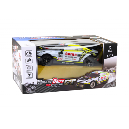 RC puldiga sportauto 1:16 Drift vahetatavad rattad valged ja kollased