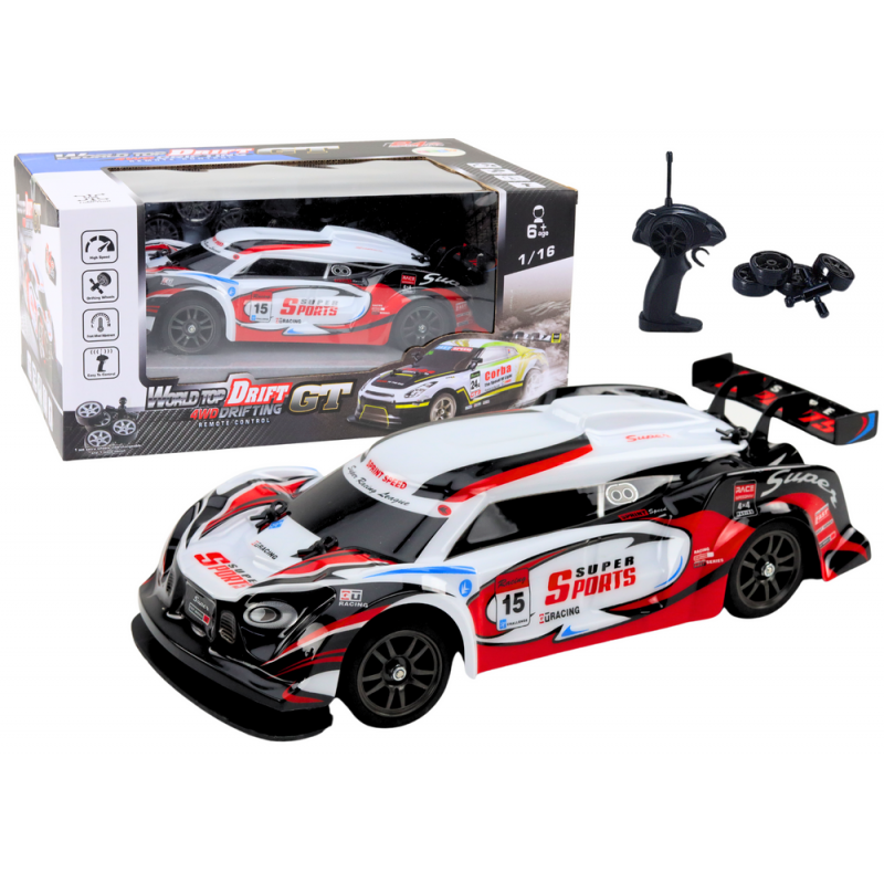 RC Sports Car 1:16 Drift vahetatavad rattad valged ja punased