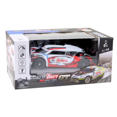RC Sports Car 1:16 Drift vahetatavad rattad valged ja punased