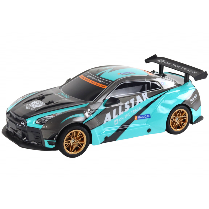 Suur puldiga juhitav sportauto 1:10 türkiissinine ja must