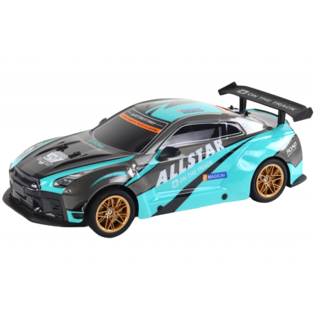 Suur puldiga juhitav sportauto 1:10 türkiissinine ja must