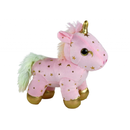 Ükssarviku plüüsist uinuv loom hällilaul, roosa tähtedega komplekt