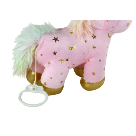 Ükssarviku plüüsist uinuv loom hällilaul, roosa tähtedega komplekt