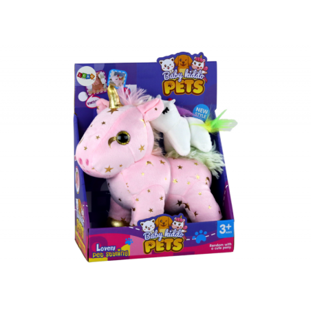 Ükssarviku plüüsist uinuv loom hällilaul, roosa tähtedega komplekt