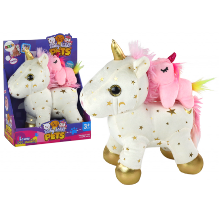 Ükssarviku plüüsist uinuv loom Hällilaul valge tähtedega komplekt