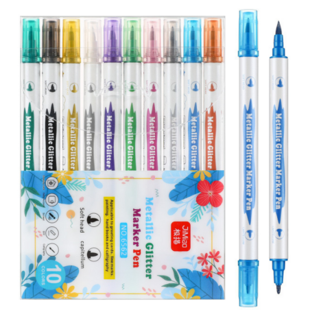 Metallilise säraga markerite komplekt, värviline, kahepoolne, 10 tk