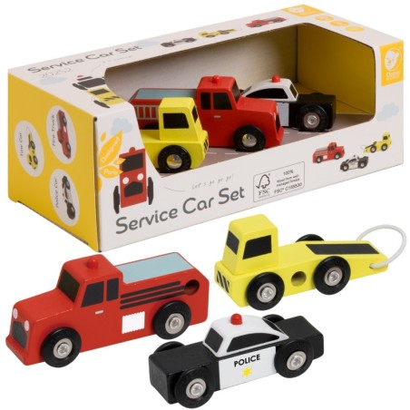 CLASSIC WORLD puidust autode politsei tuletõrjeautode komplekt, 3 tükki