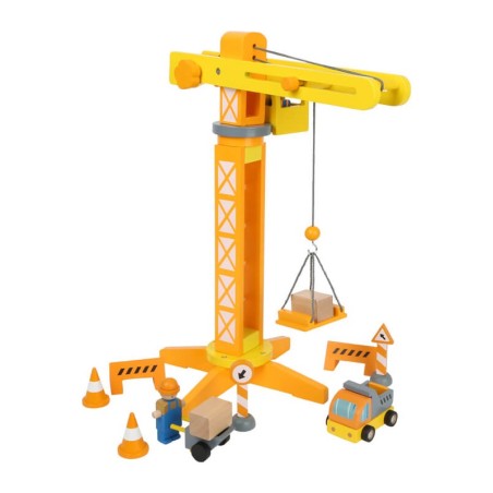 Puidust kraana koos ehitusplatsi tarvikutega
