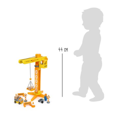 Puidust kraana koos ehitusplatsi tarvikutega