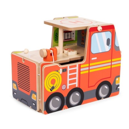 Puidust garaažist tuletõrjekomplekt 2in2 - tuletõrjejaam ja veoauto, 2 korrust, figuurid, sõidukid