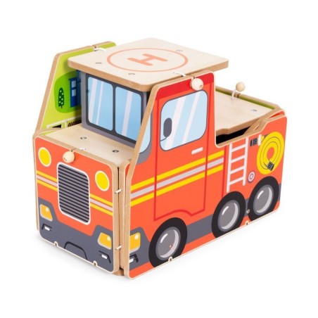 Puidust garaažist tuletõrjekomplekt 2in2 - tuletõrjejaam ja veoauto, 2 korrust, figuurid, sõidukid