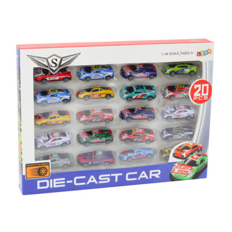 Mänguautode komplekt, vedrud, sportautod 1:64, 20 tk.