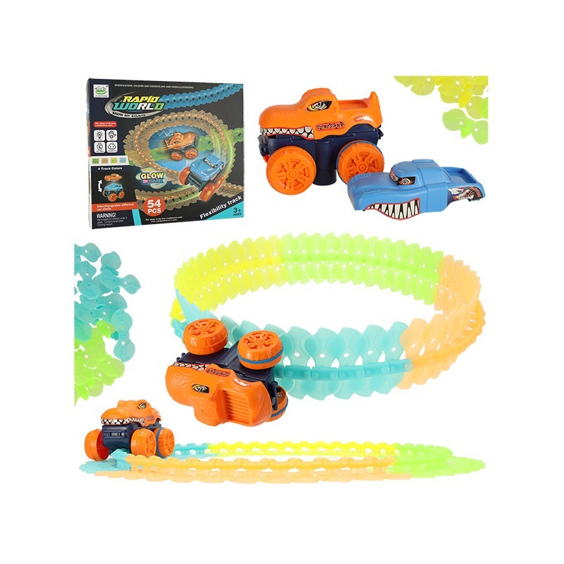 Võidusõidurada helendav painduv + auto, 54 tk 132 cm