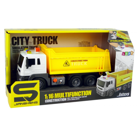 Ehitussõiduk kallur 1:16 kollane tõstehaagis