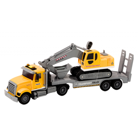 Lora veoauto roomikekskavaatori tuled sõidavad kollaselt