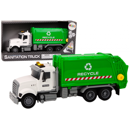 Prügiauto Prügikastid Tuled Helid Sõit Valge ja roheline