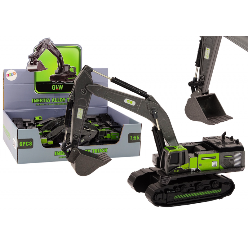 Roomik ekskavaator metall kopp 1:55 must ja roheline