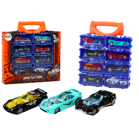 Metallist kohvris vedrudega autode komplekt, 8 tk