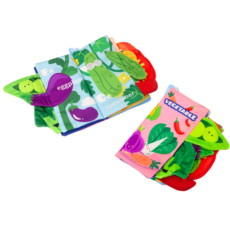Pehmete köögiviljade raamat, kahisev, kriuksuv, värviline väikelastele