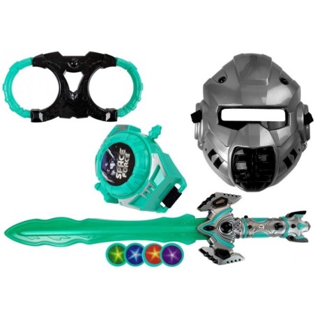 Space Mänguasjakomplekt Valgusmõõk Mask Käerauad