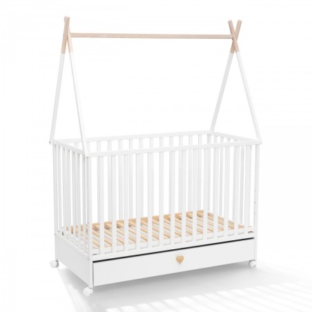 Beebivoodi DREAMY 120x60 TIPI sahtli ja ratastega, valge