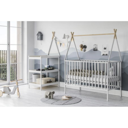 Beebivoodi DREAMY 120x60 TIPI sahtli ja ratastega, valge