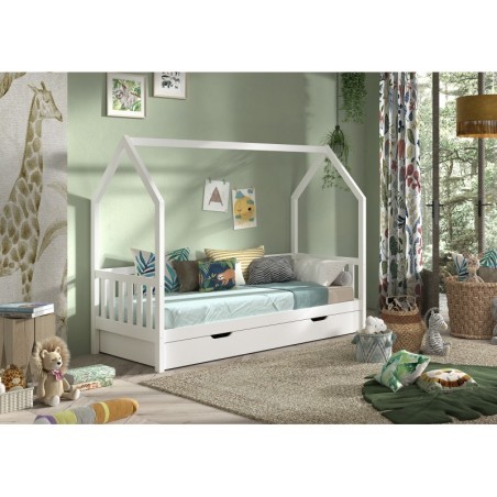 CABANE majavoodi äärega + voodisahtel 90 X 200 CM valge