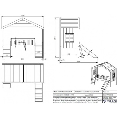 Majavoodi House redeli ja liumäega 90x200 cm valge