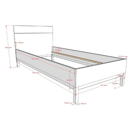 Voodi Eva 90 X 200 cm, valge