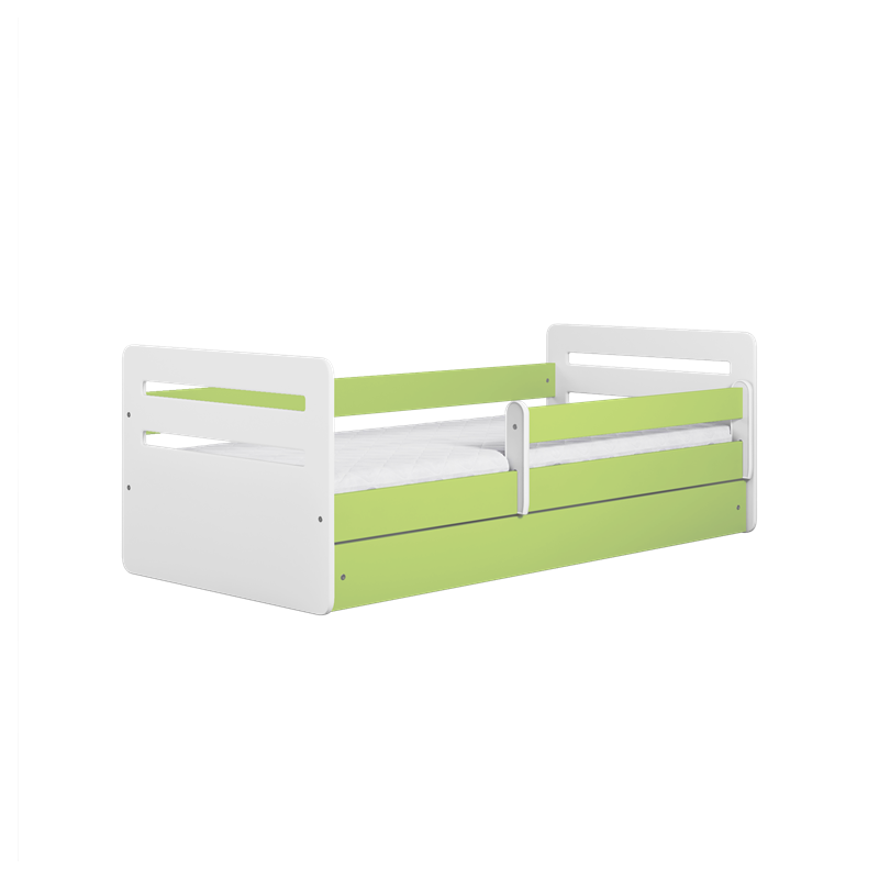 Voodi Tomi 80x180 cm, sahtli ja madratsiga, roheline/valge