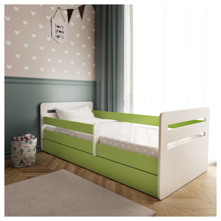 Voodi Tomi 80x160 cm, sahtli ja madratsiga, roheline/valge