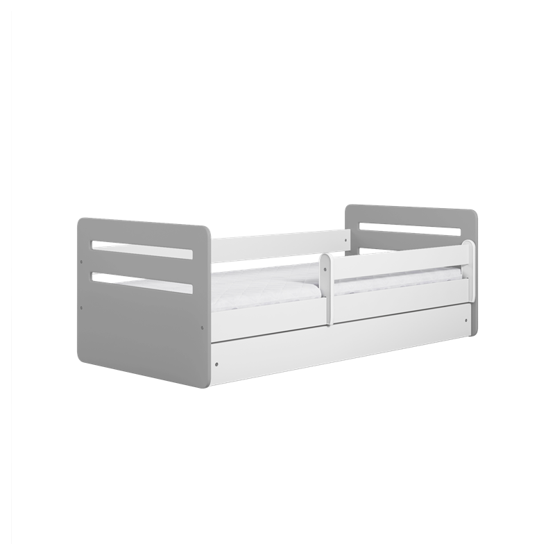 Voodi Tomi 80x160, sahtli ja madratsiga, hall/valge