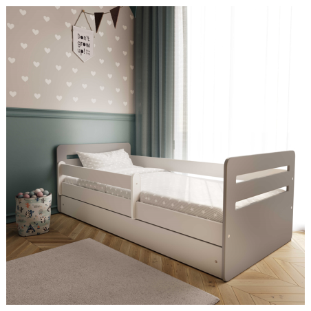 Voodi Tomi 80x160, sahtli ja madratsiga, hall/valge