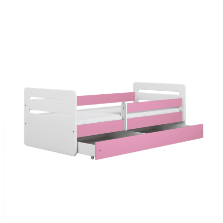 Voodi Tomi 80x180, sahtli ja madratsiga, roosa/valge