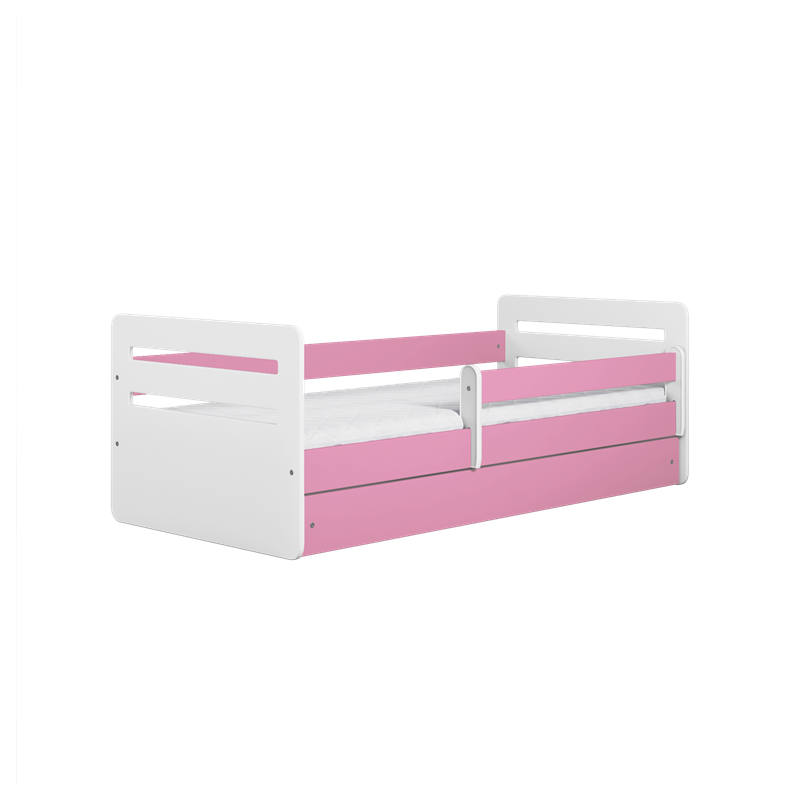 Voodi Tomi 80x140 cm, sahtli ja madratsiga, roosa/valge