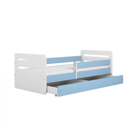 Voodi Tomi 80x180 cm, sahtli ja madratsiga, sinine/valge