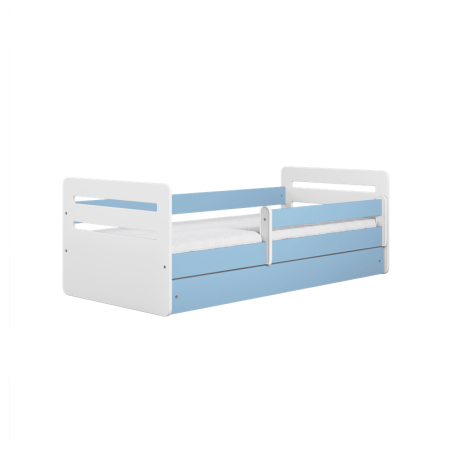 Voodi Tomi 80x140 cm, sahtli ja madratsiga, sinine/valge