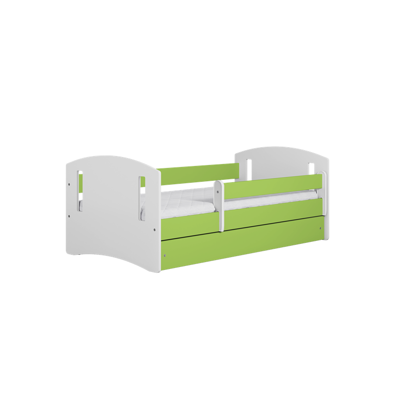 Voodi classic 80x140 cm, sahtli ja madratsiga, roheline/valge