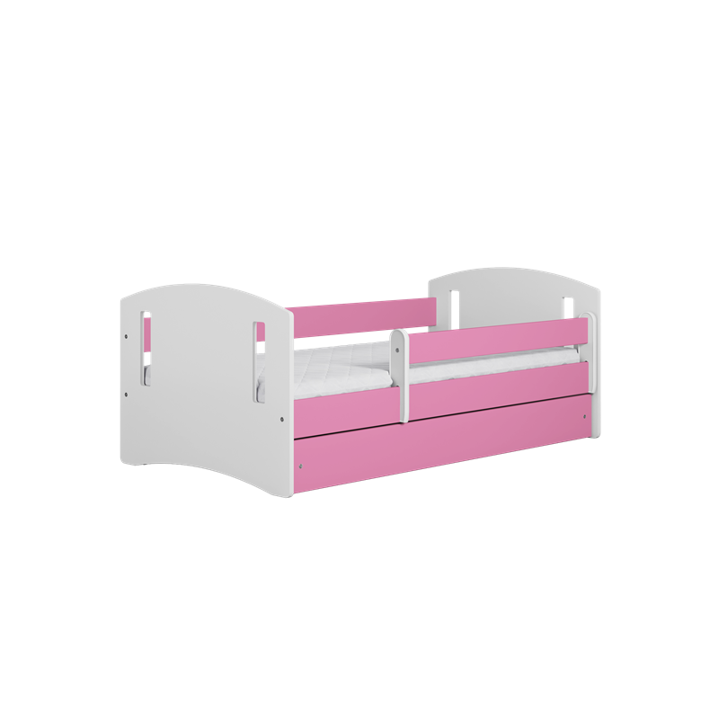 Voodi classic 80x180 cm, sahtli ja madratsiga, roosa/valge