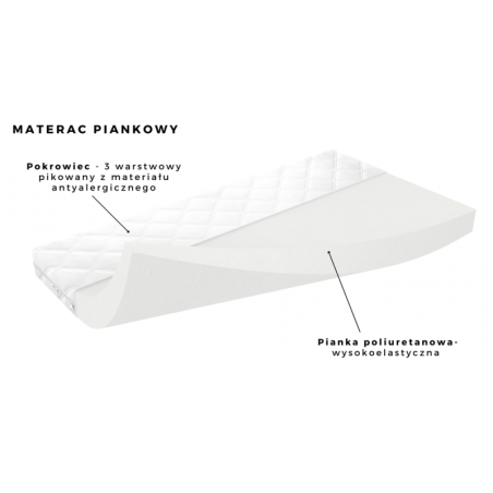 Voodi Tomi 80x180 cm, sahtli ja madratsiga, valge