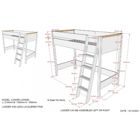 Kõrge voodi London valge/pöök