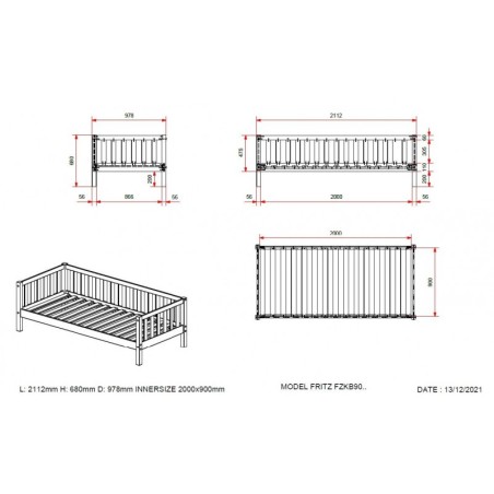 Voodi Fritz 90x200 cm, mänd