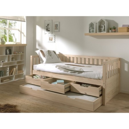 Voodi Fritz 90x200 cm 3 sahtliga + voodialune lisavoodi sahtel, mänd