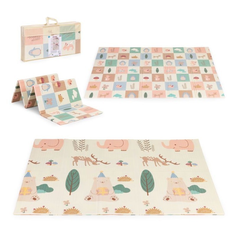 Lastele mängumatt vahtmatt 200x150 cm, kahepoolne, kokkupandav, hariv + IPLAY kott