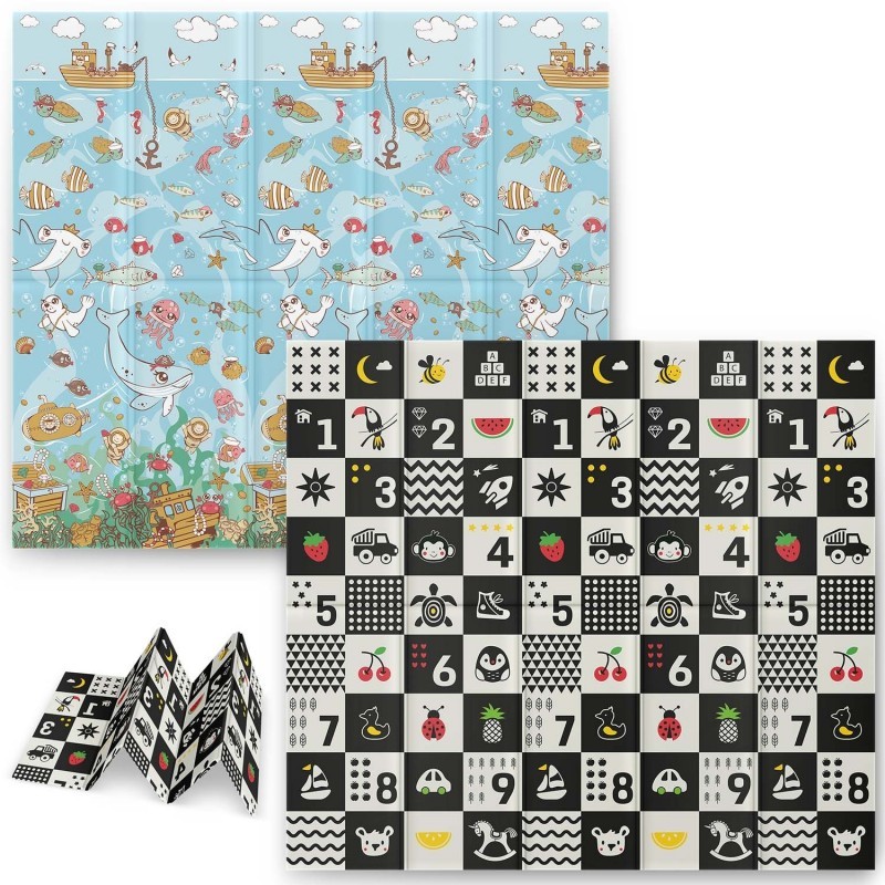 Hariv kokkupandav vahtmatt 200 x 180 x 1 cm ookeaninumbrid