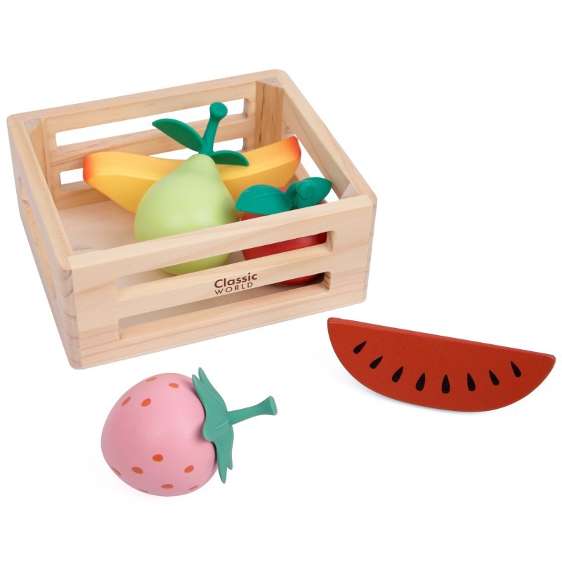 CLASSIC WORLD Puidust puuviljade komplekt korvis 6 tk.