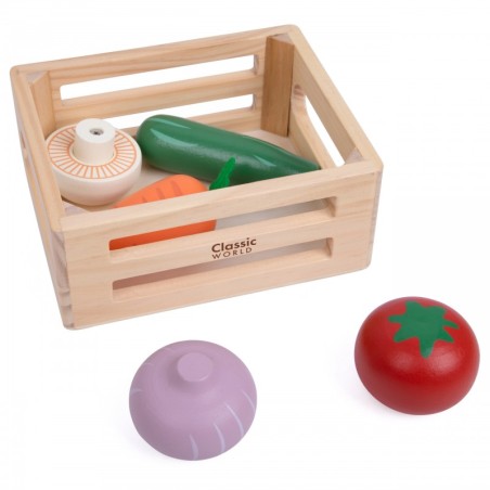 CLASSIC WORLD Puidust köögiviljade komplekt korvis 6 tk.